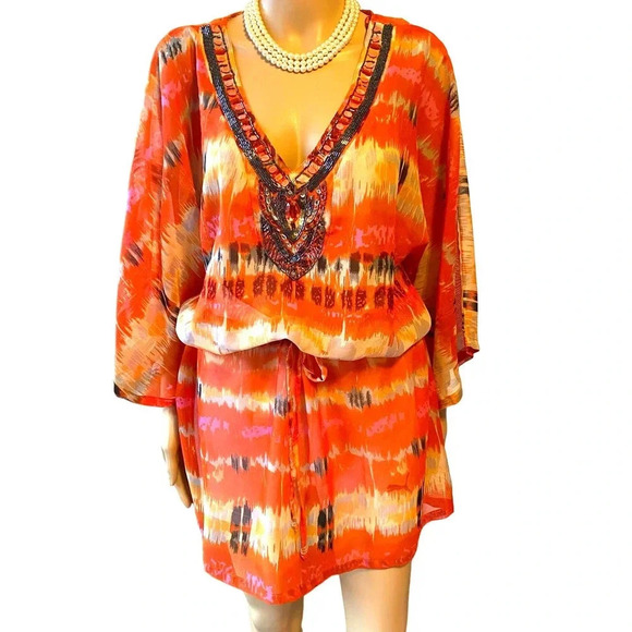 Bali Club Boho Beachy Sexy Cover Up Top Colorful Summer Top Women Size L - Picture 1 of 8